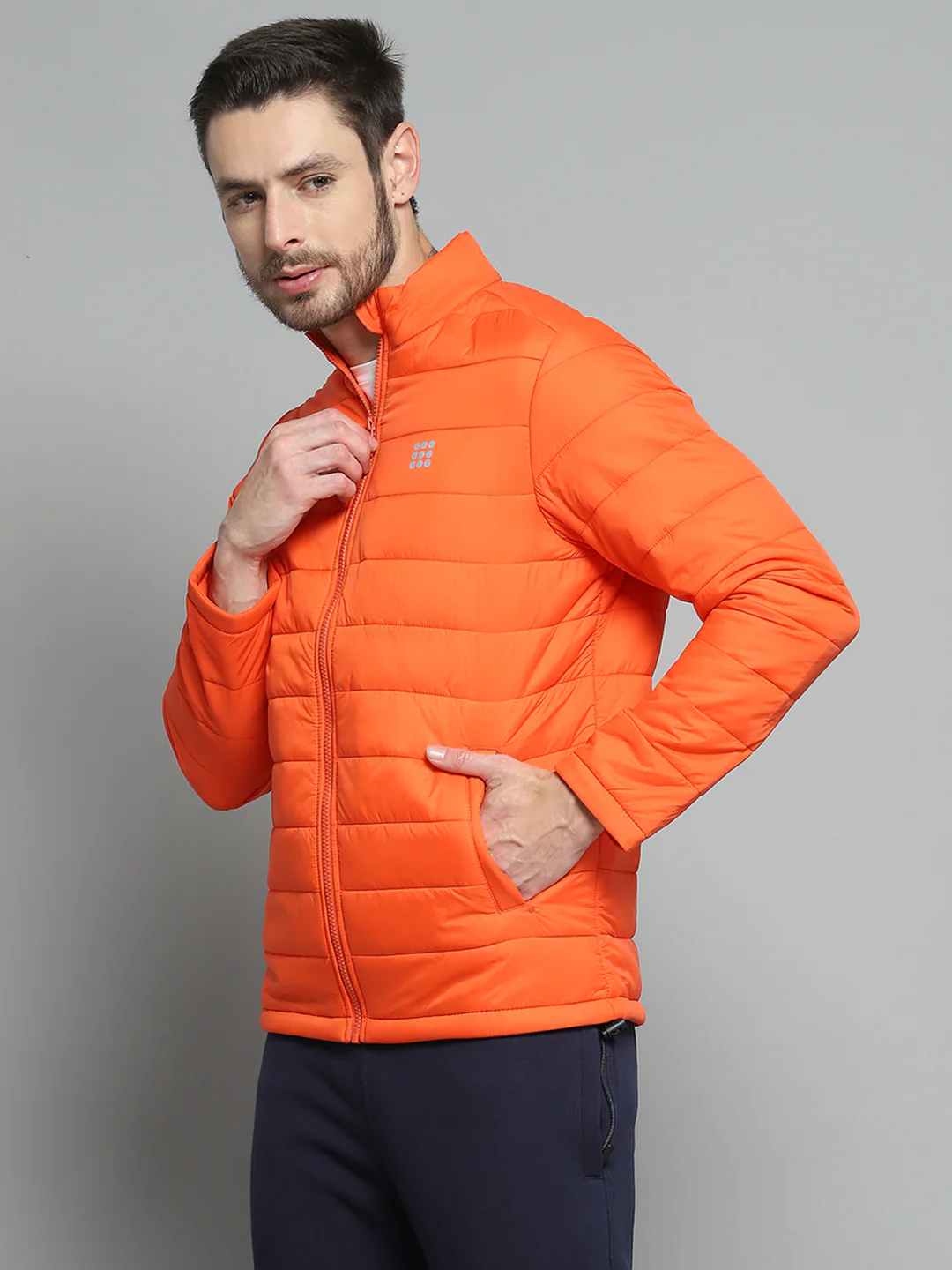 Rock.it Men Orange Solid Mock Neck Full Sleeve Jacket - Image 3
