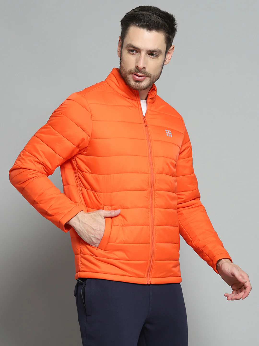 Rock.it Men Orange Solid Mock Neck Full Sleeve Jacket - Image 4