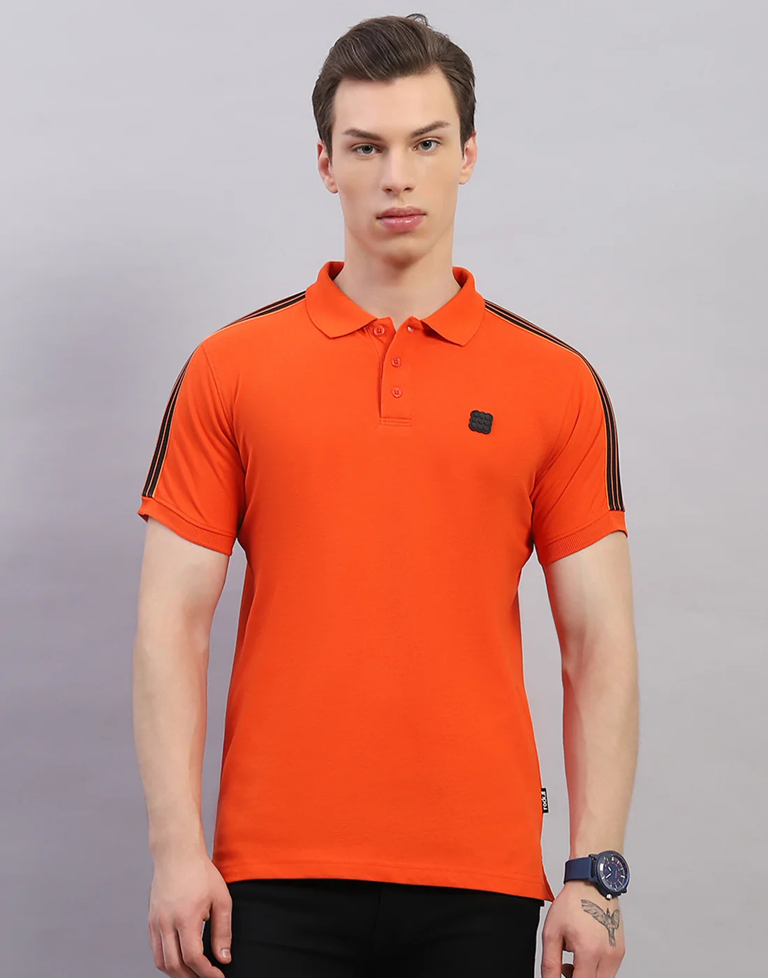 Rock.it Men Orange Solid Polo Collar Half Sleeve T-Shirt - Image 2
