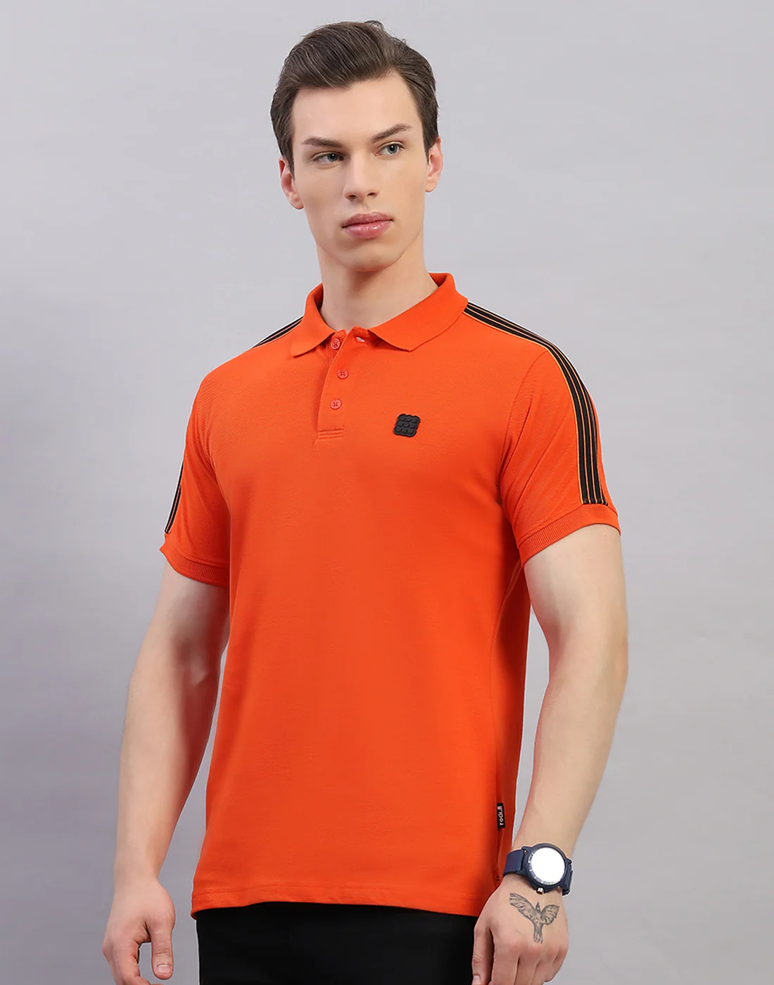 Rock.it Men Orange Solid Polo Collar Half Sleeve T-Shirt - Image 3