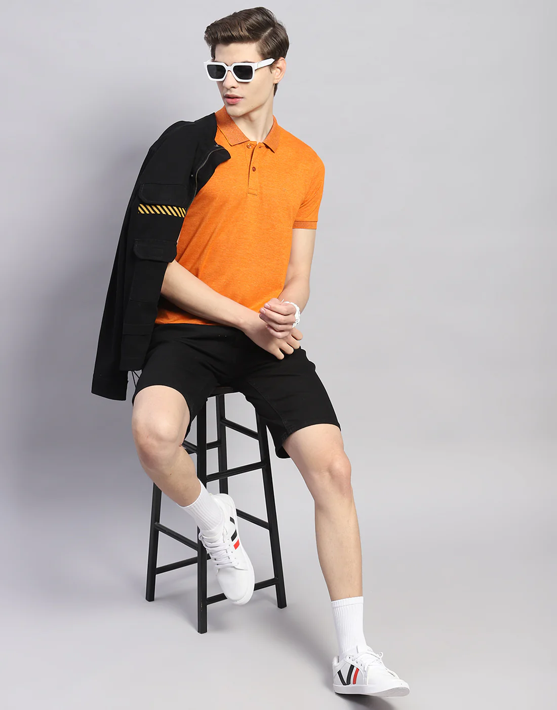 Men Orange Solid Polo Collar Half Sleeve T-Shirt - Image 5