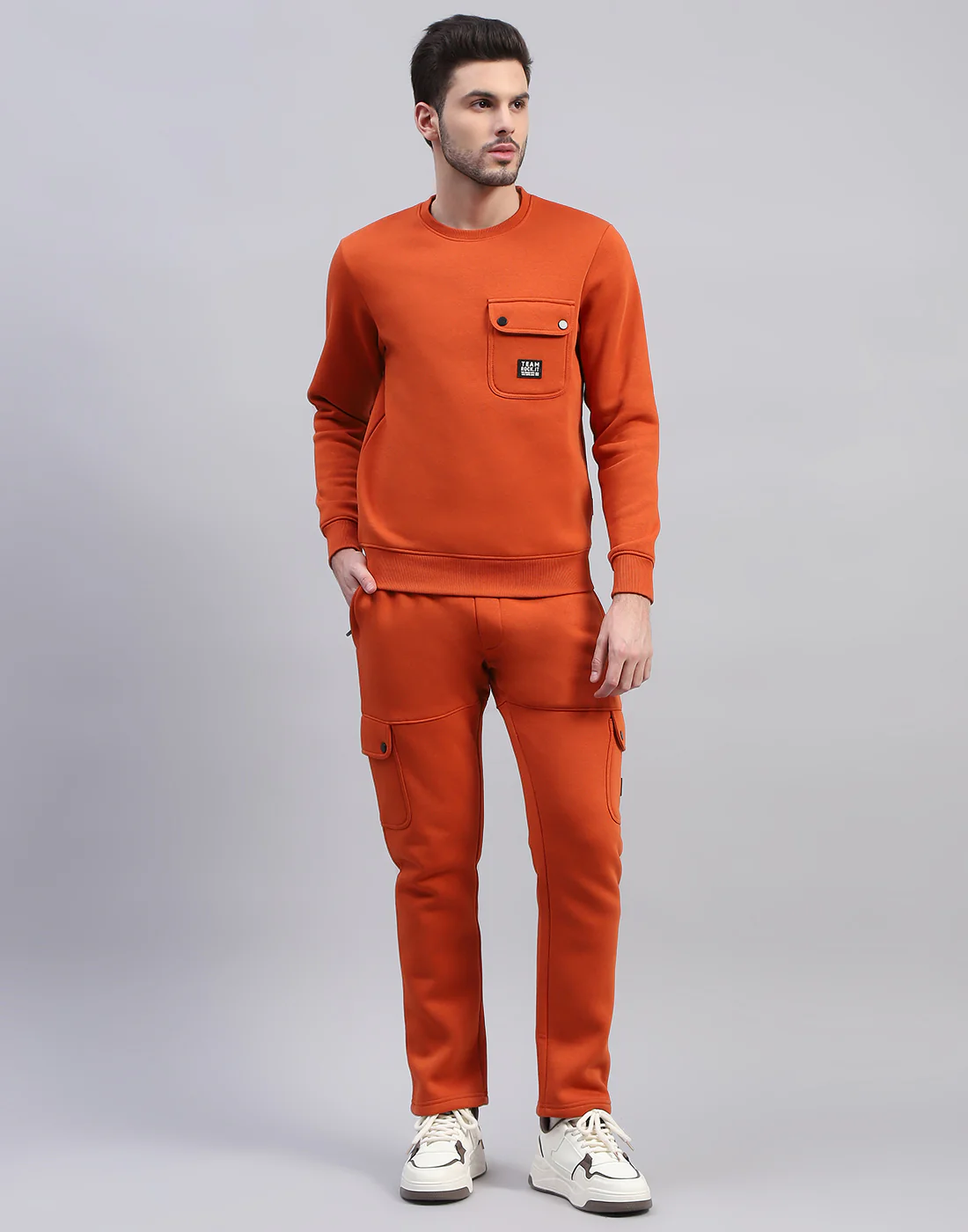 Rock.it Men Orange Solid Round Neck Full Sleeve Tracksuit - Image 2