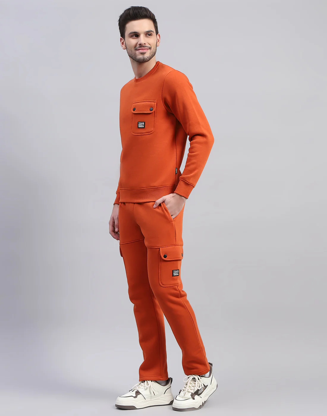Rock.it Men Orange Solid Round Neck Full Sleeve Tracksuit - Image 3