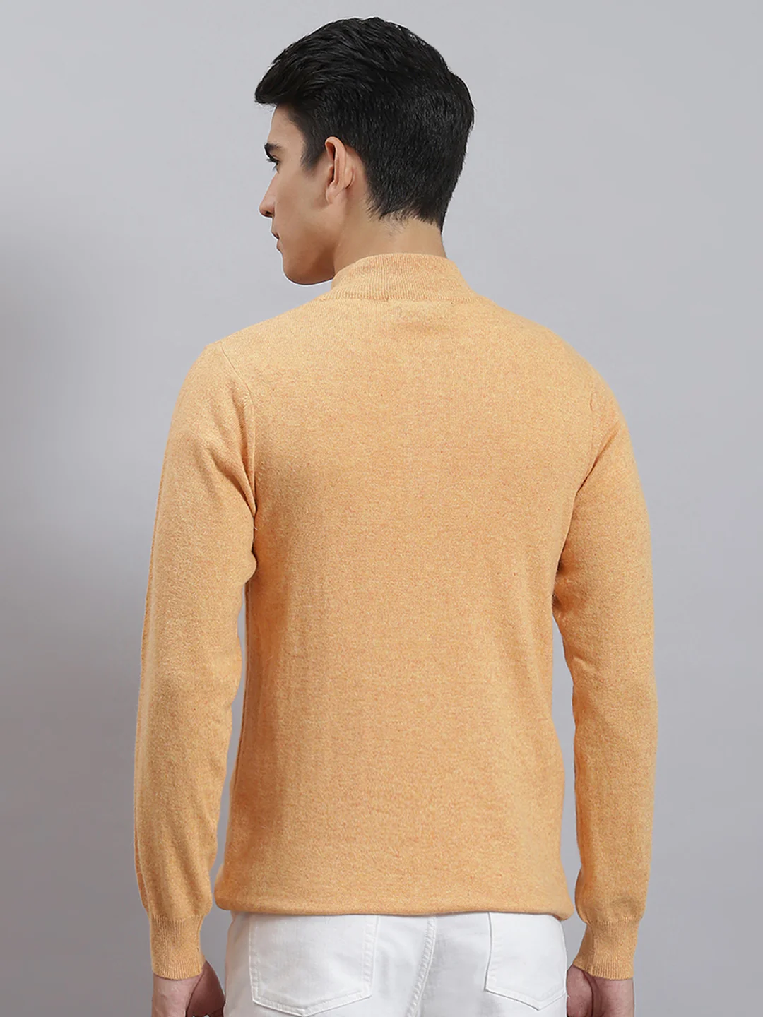 Men Orange Solid Stand Collar Full Sleeve Sweaters/Pullovers - Image 5
