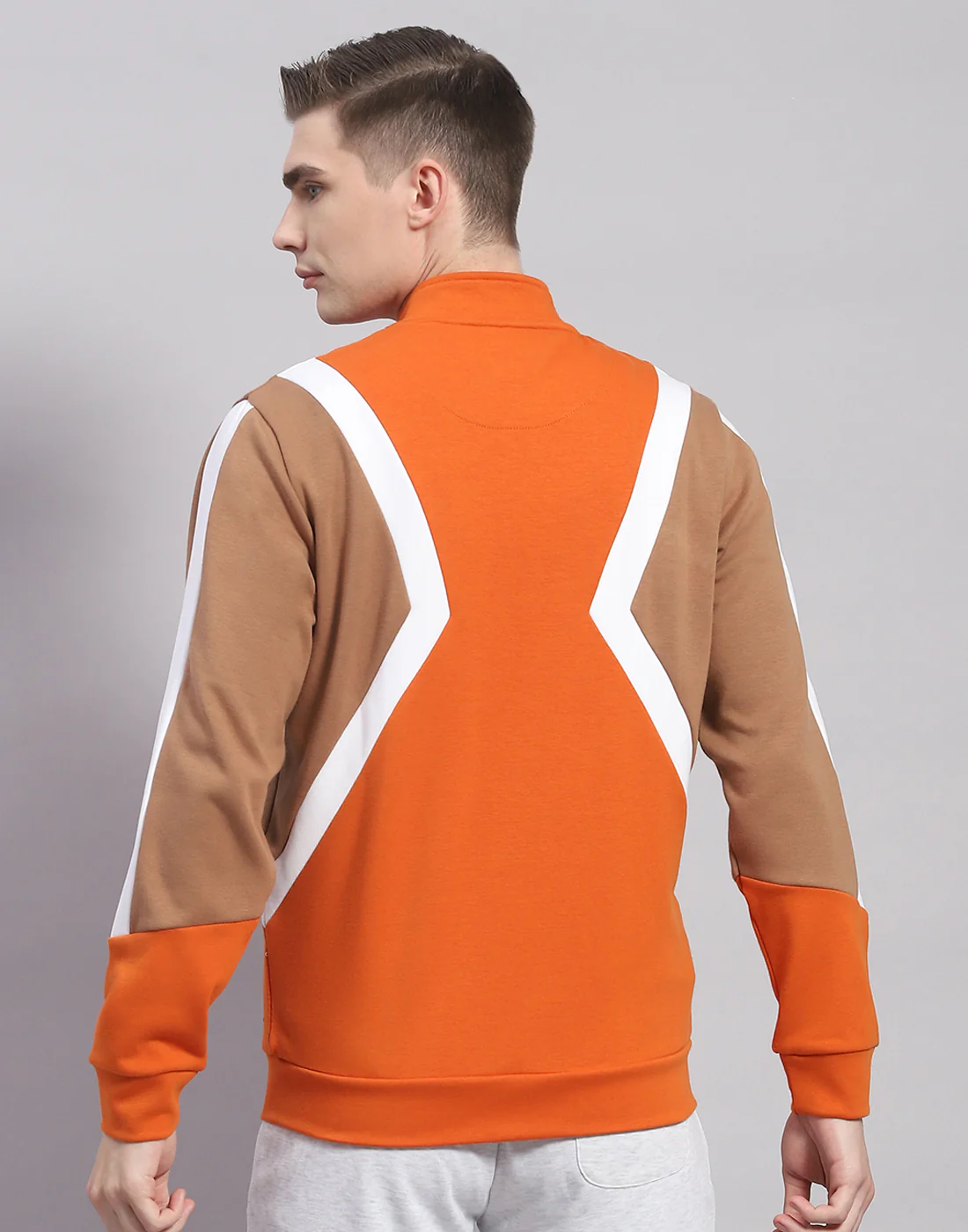 Rock.it Men Orange Solid T Neck Full Sleeve Sweatshirt - Image 5