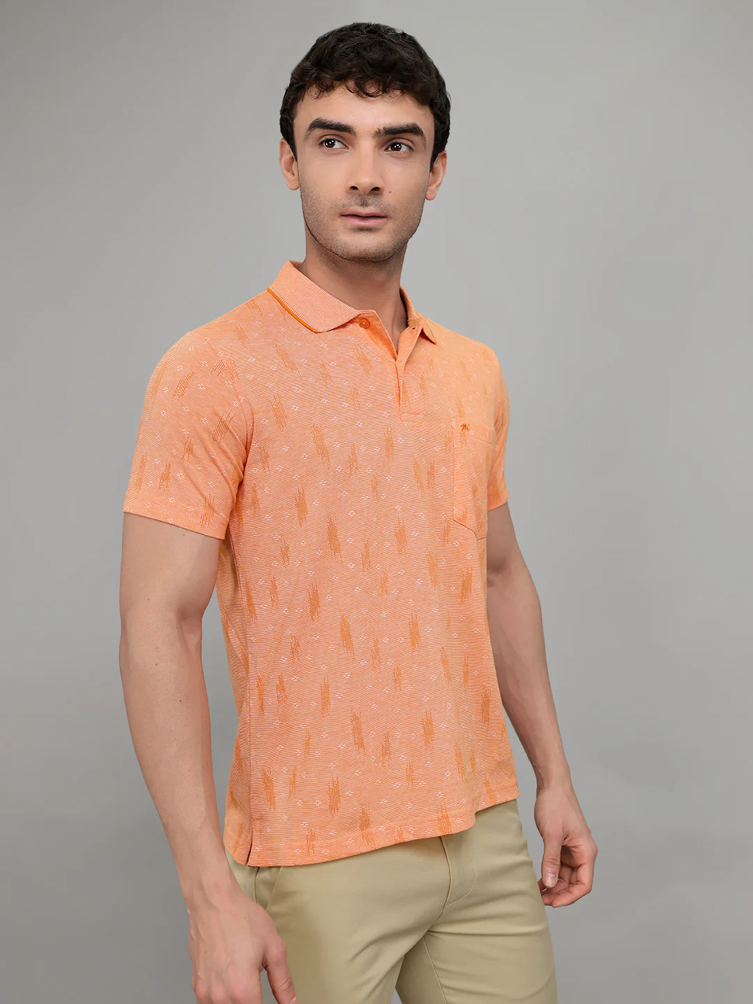 Men Orange Stripe Collar Half Sleeve T-Shirt - Image 3