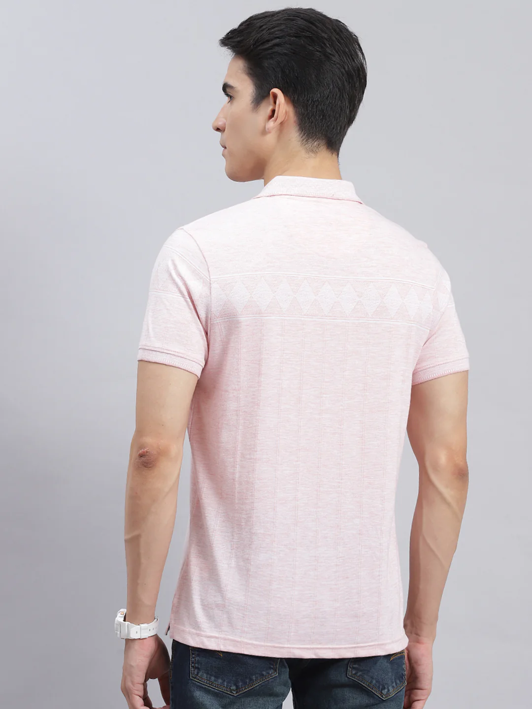 Men Peach Jaquard Cotton Blend T-Shirt - Image 5
