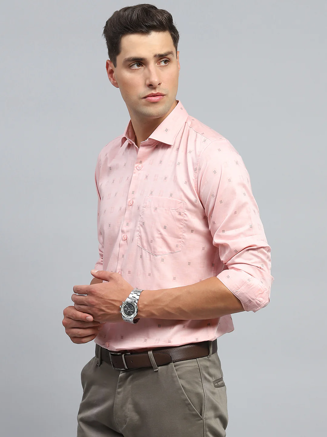 Men Peach Printed Collar Full Sleeve Shirt - Image 3