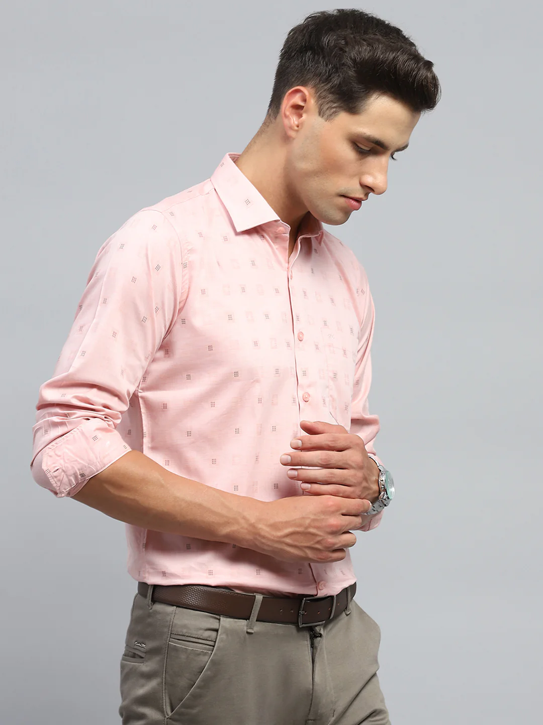 Men Peach Printed Collar Full Sleeve Shirt - Image 4