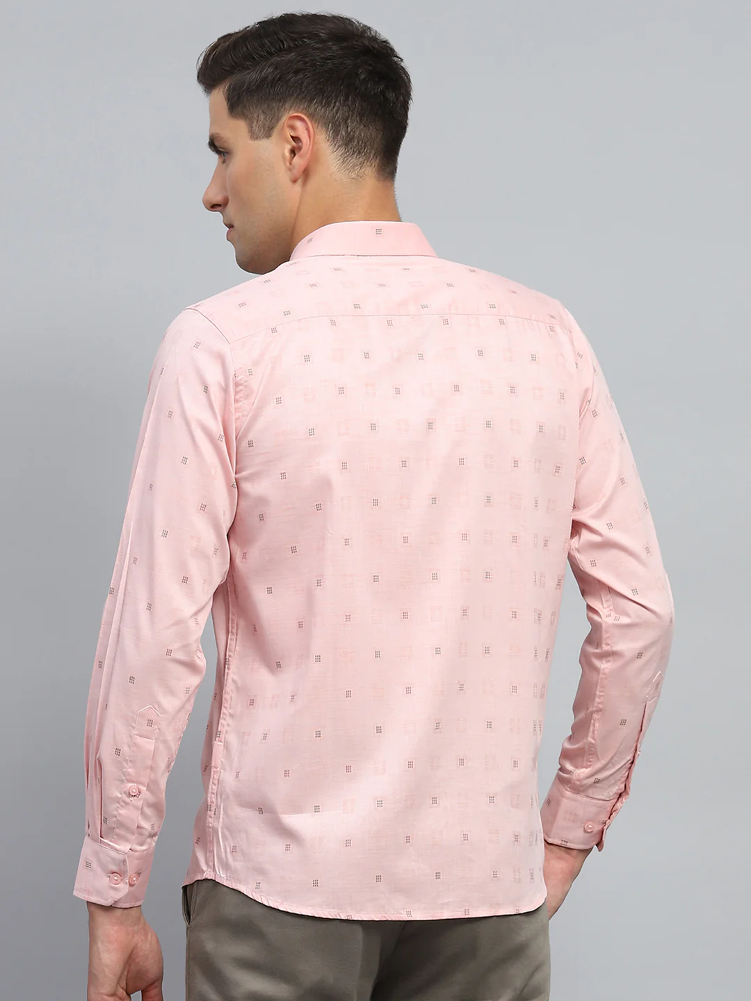 Men Peach Printed Collar Full Sleeve Shirt - Image 5