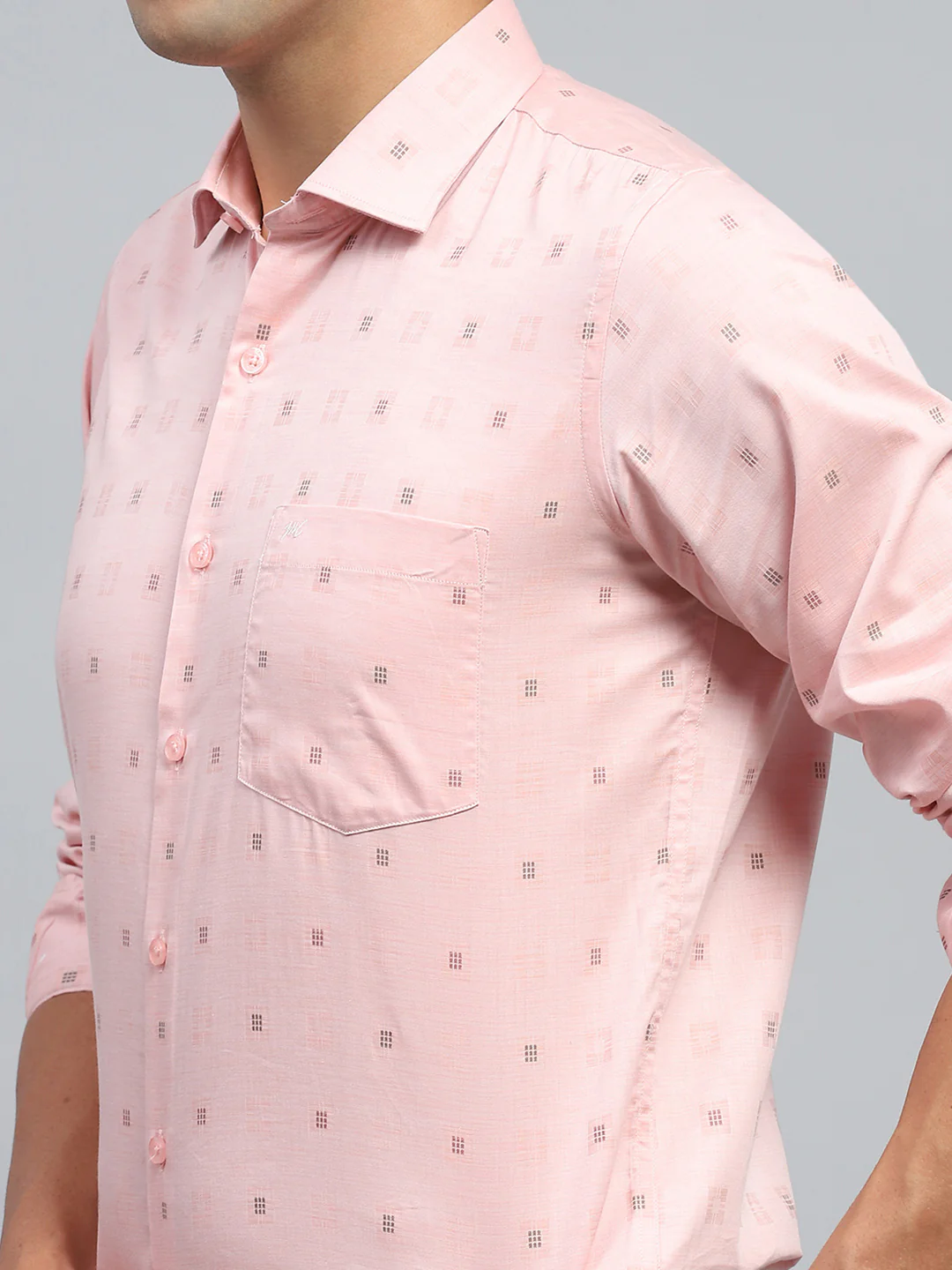Men Peach Printed Collar Full Sleeve Shirt - Image 6