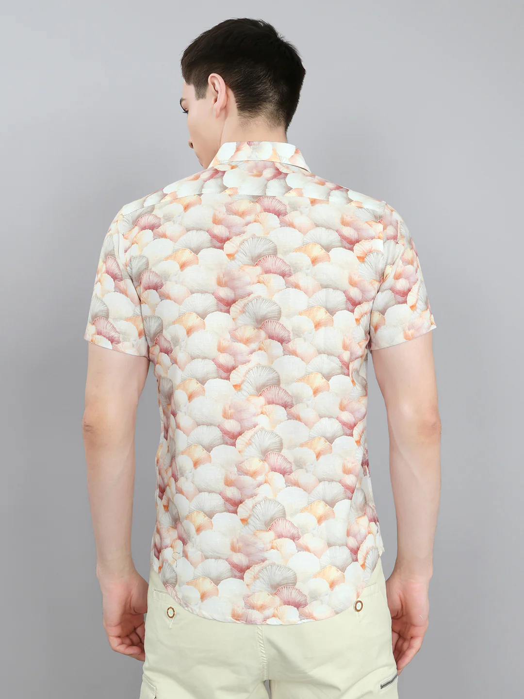 Men Peach Printed Collar Half Sleeve Shirt - Image 5