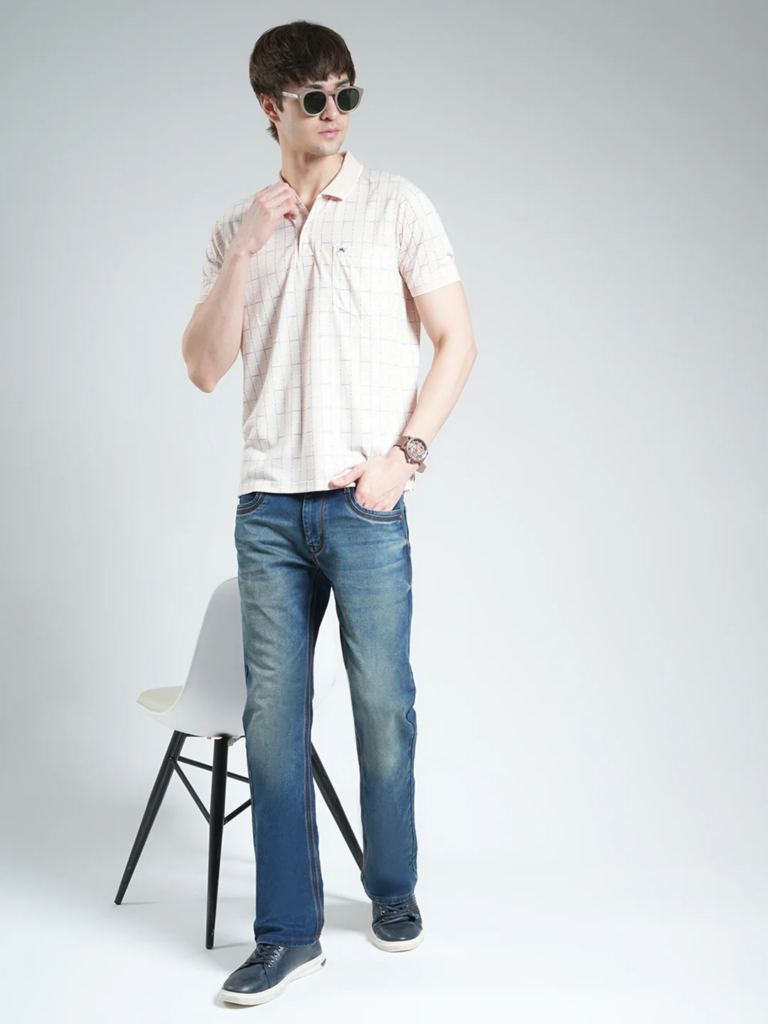 Men Peach Printed Collar Half Sleeve T-Shirt - Image 2