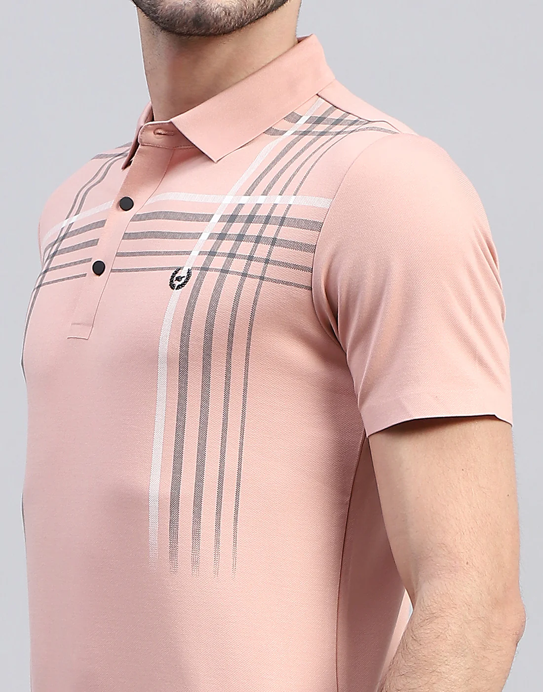 Men Peach Printed Polo Collar Half Sleeve T-Shirt - Image 6