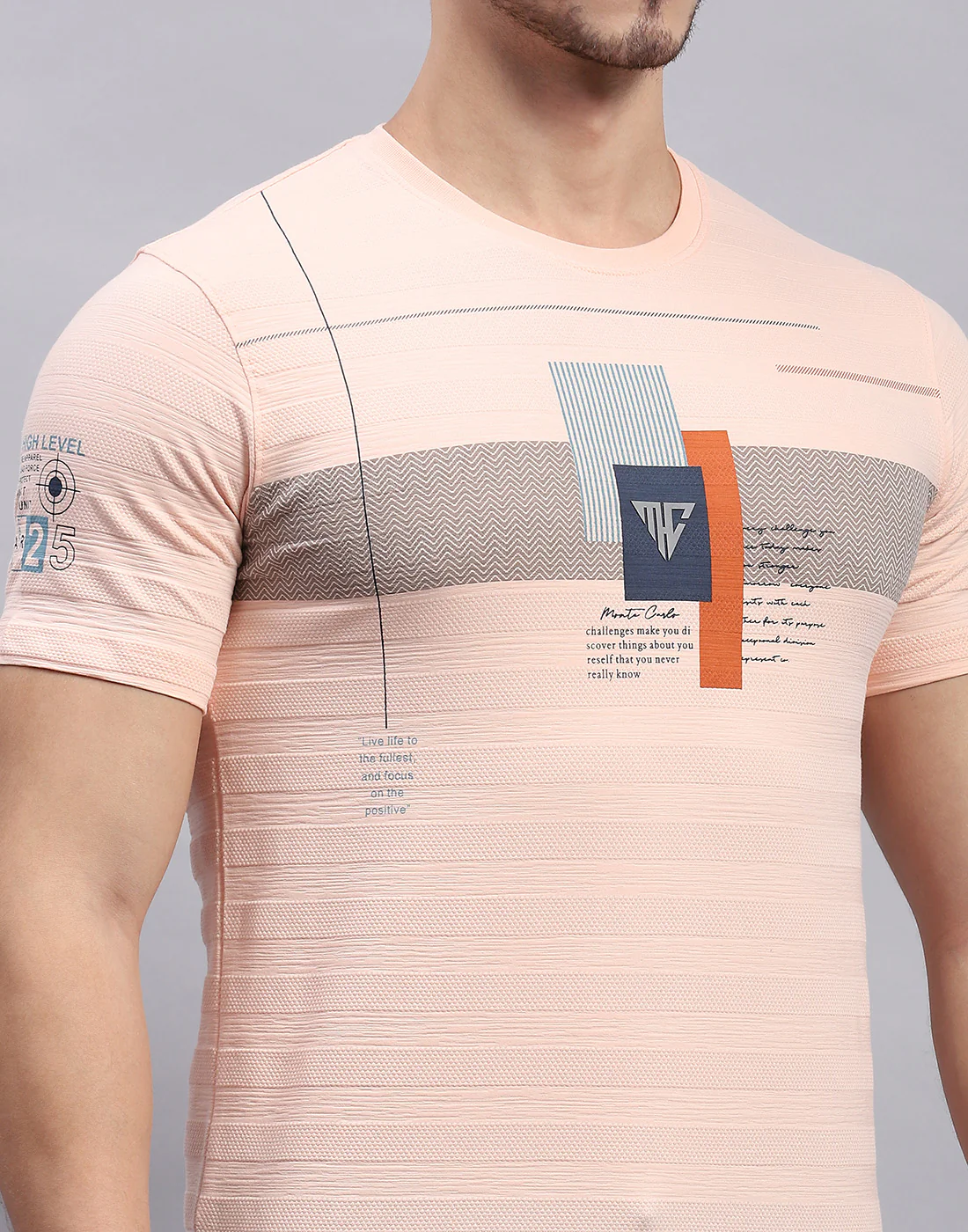 Men Peach Printed Round Neck Half Sleeve T-Shirt - Image 6