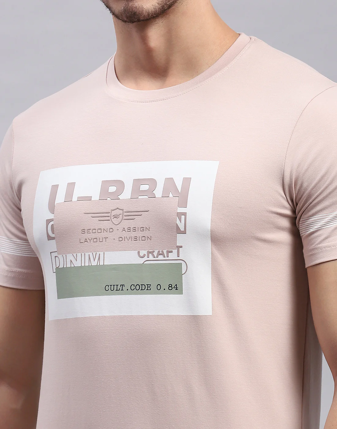 Men Peach Printed Round Neck Half Sleeve T-Shirt - Image 6