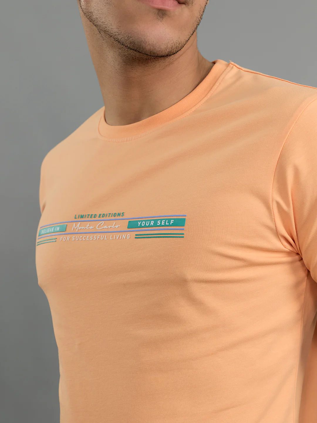 Men Peach Printed Round Neck Half Sleeve T-Shirt - Image 5
