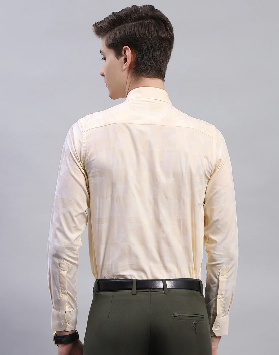 Men Peach Solid Collar Full Sleeve Shirt - Image 5