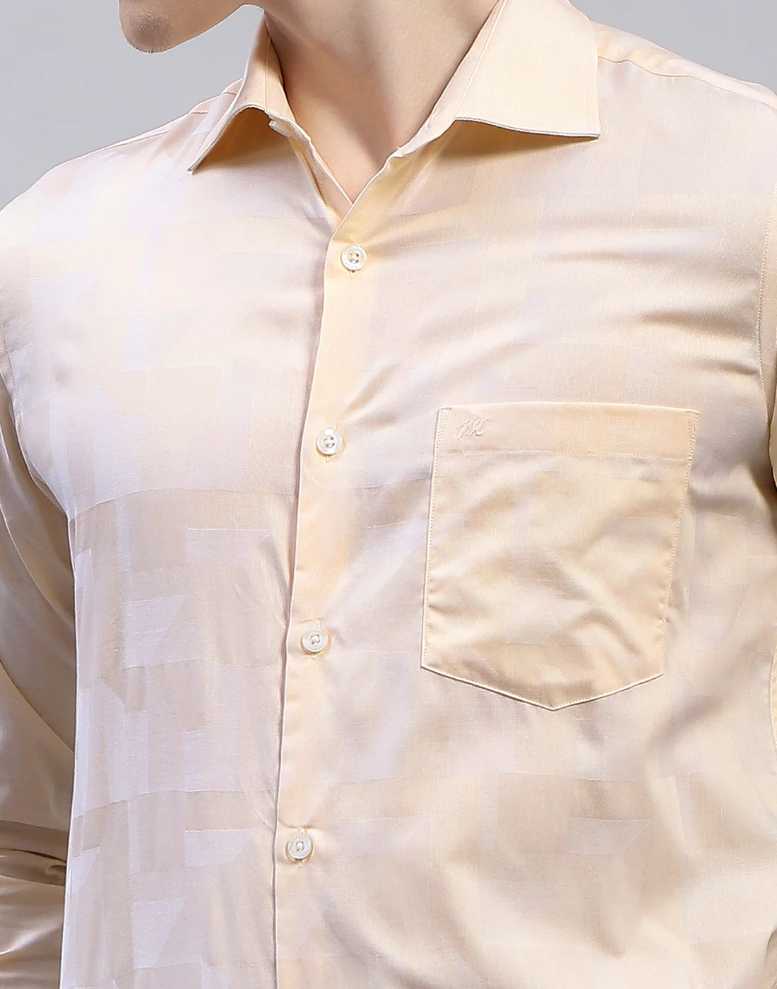 Men Peach Solid Collar Full Sleeve Shirt - Image 6