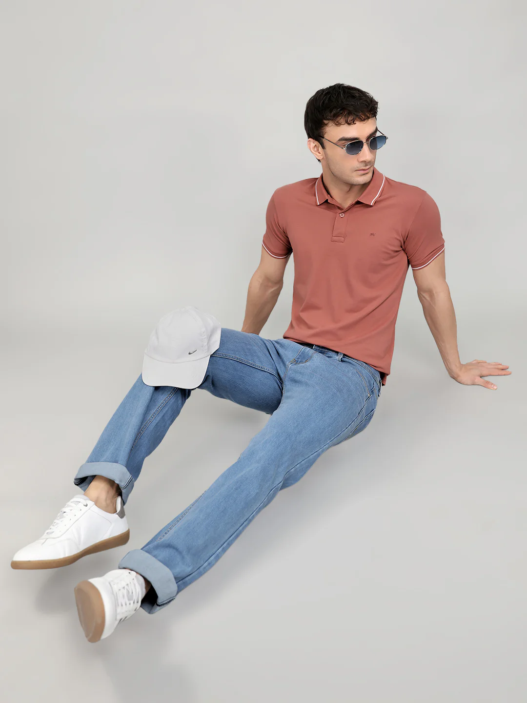 Men Peach Solid Collar Half Sleeve T-Shirt - Image 6