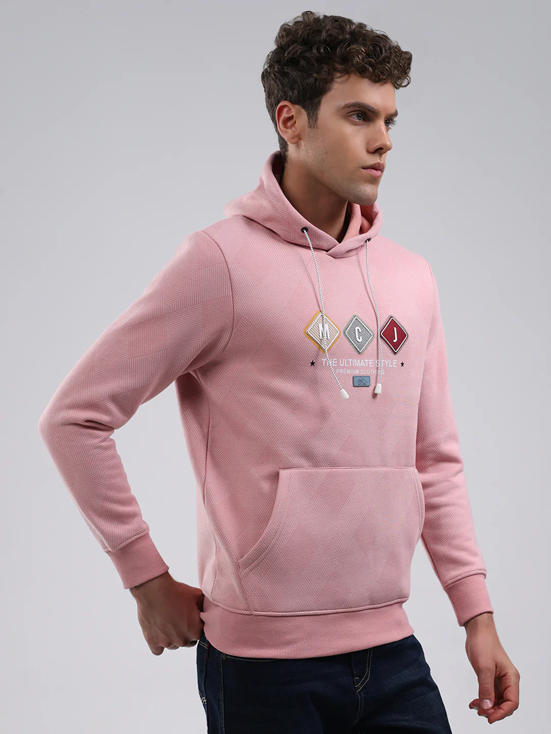 Men Peach Solid Hooded Full Sleeve Sweatshirt - Image 4