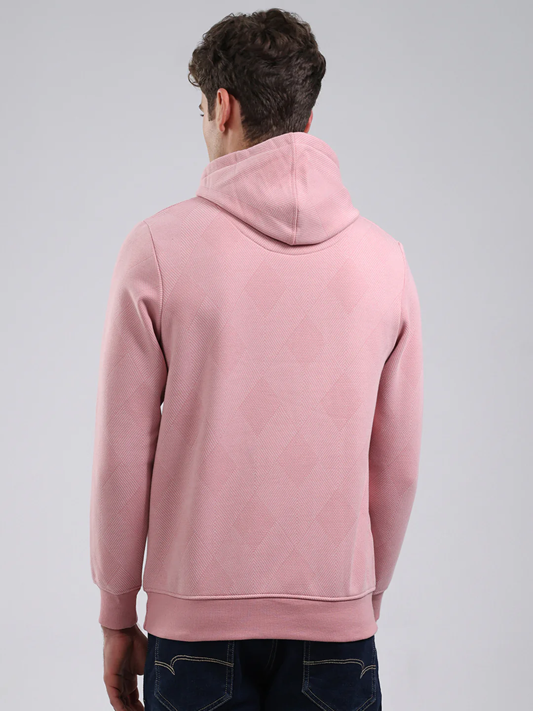 Men Peach Solid Hooded Full Sleeve Sweatshirt - Image 5