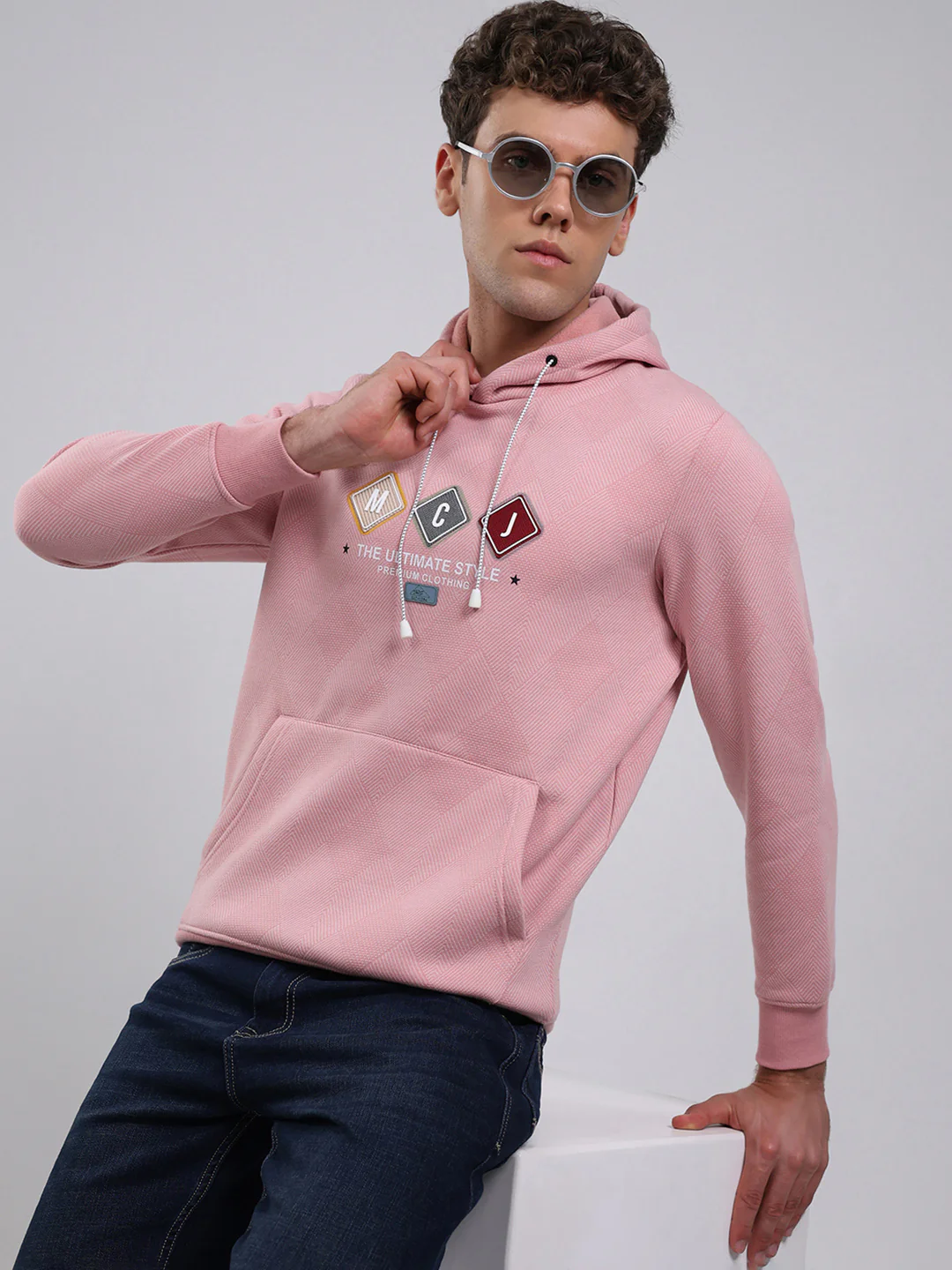 Men Peach Solid Hooded Full Sleeve Sweatshirt - Image 6