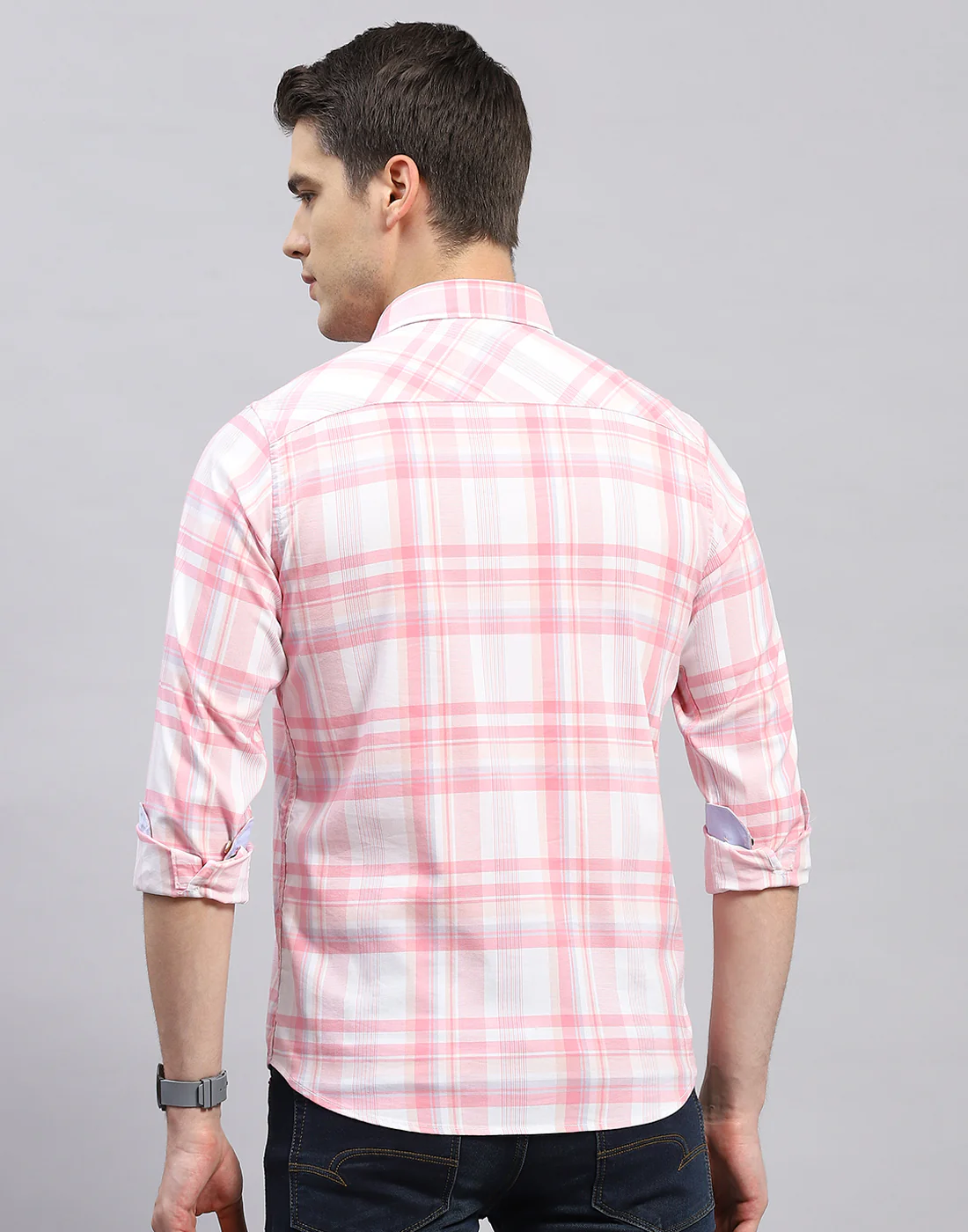 Men Pink Check Collar Full Sleeve Shirt - Image 5