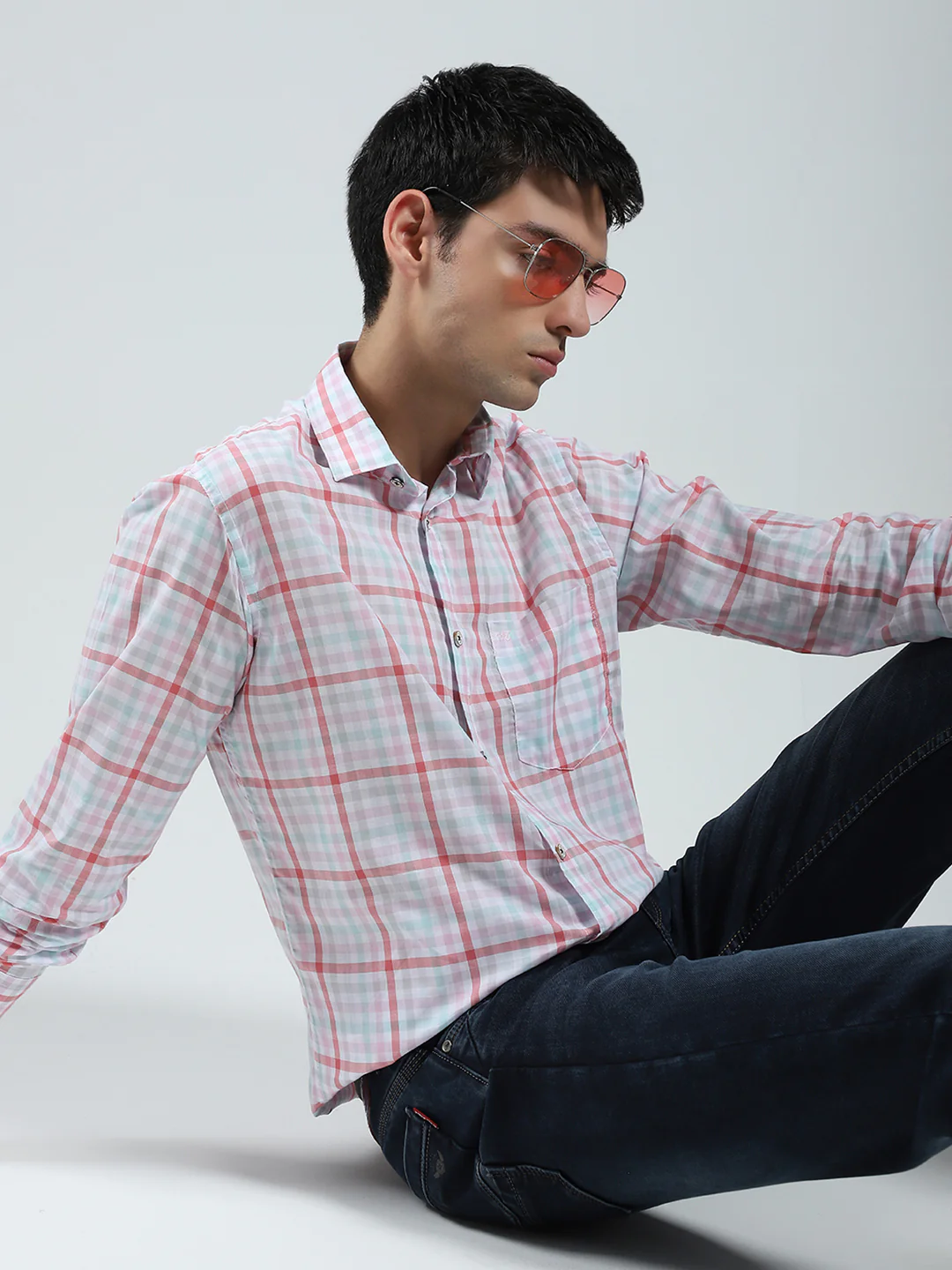 Men Pink Check Collar Full Sleeve Shirt - Image 6