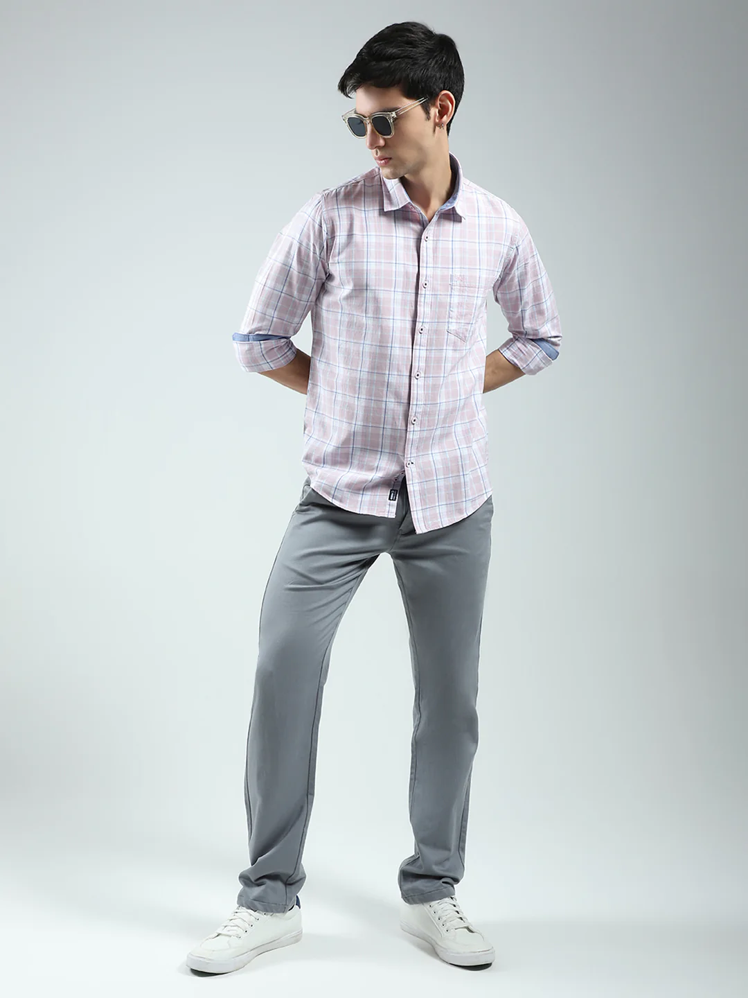 Men Pink Check Collar Full Sleeve Shirt - Image 2