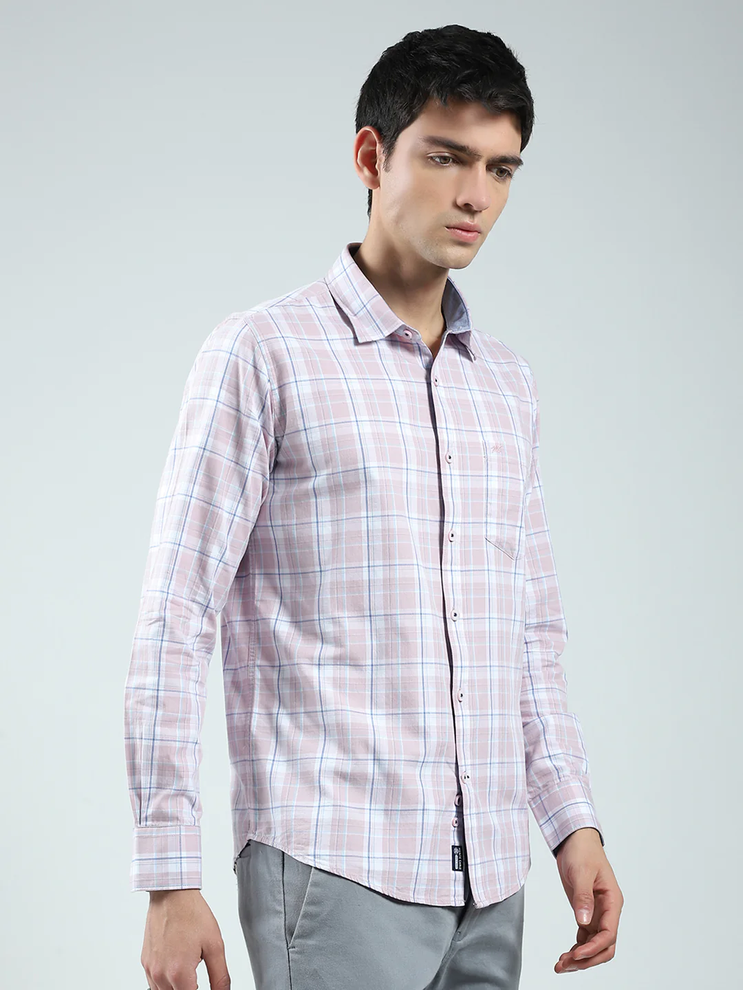 Men Pink Check Collar Full Sleeve Shirt - Image 4