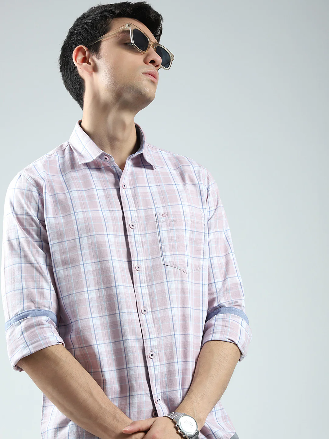 Men Pink Check Collar Full Sleeve Shirt - Image 6