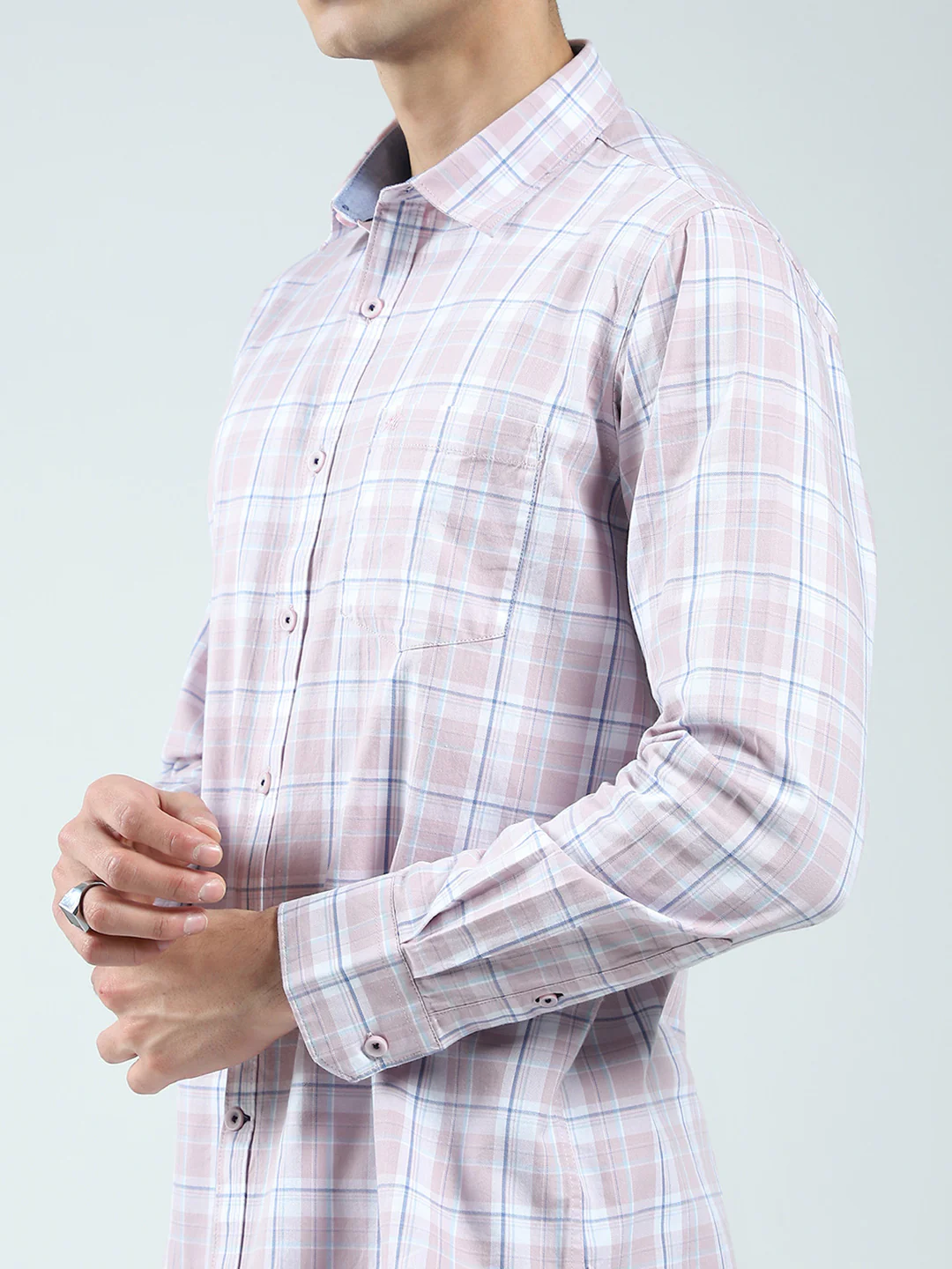 Men Pink Check Collar Full Sleeve Shirt - Image 7
