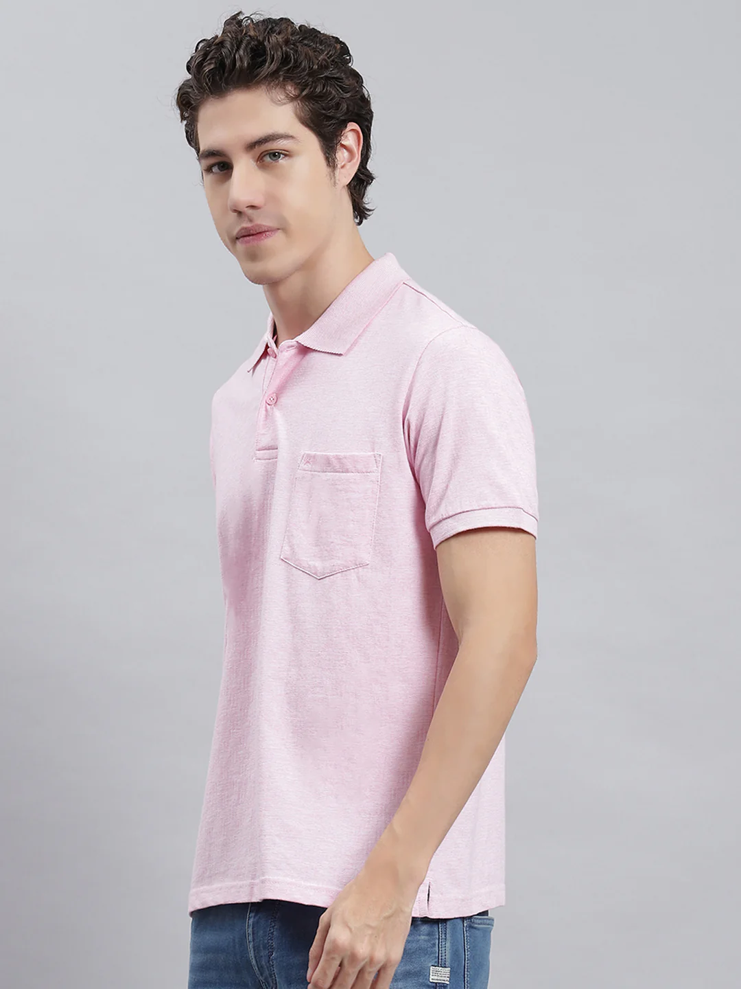 Men Pink Jaquard T-Shirt - Image 4