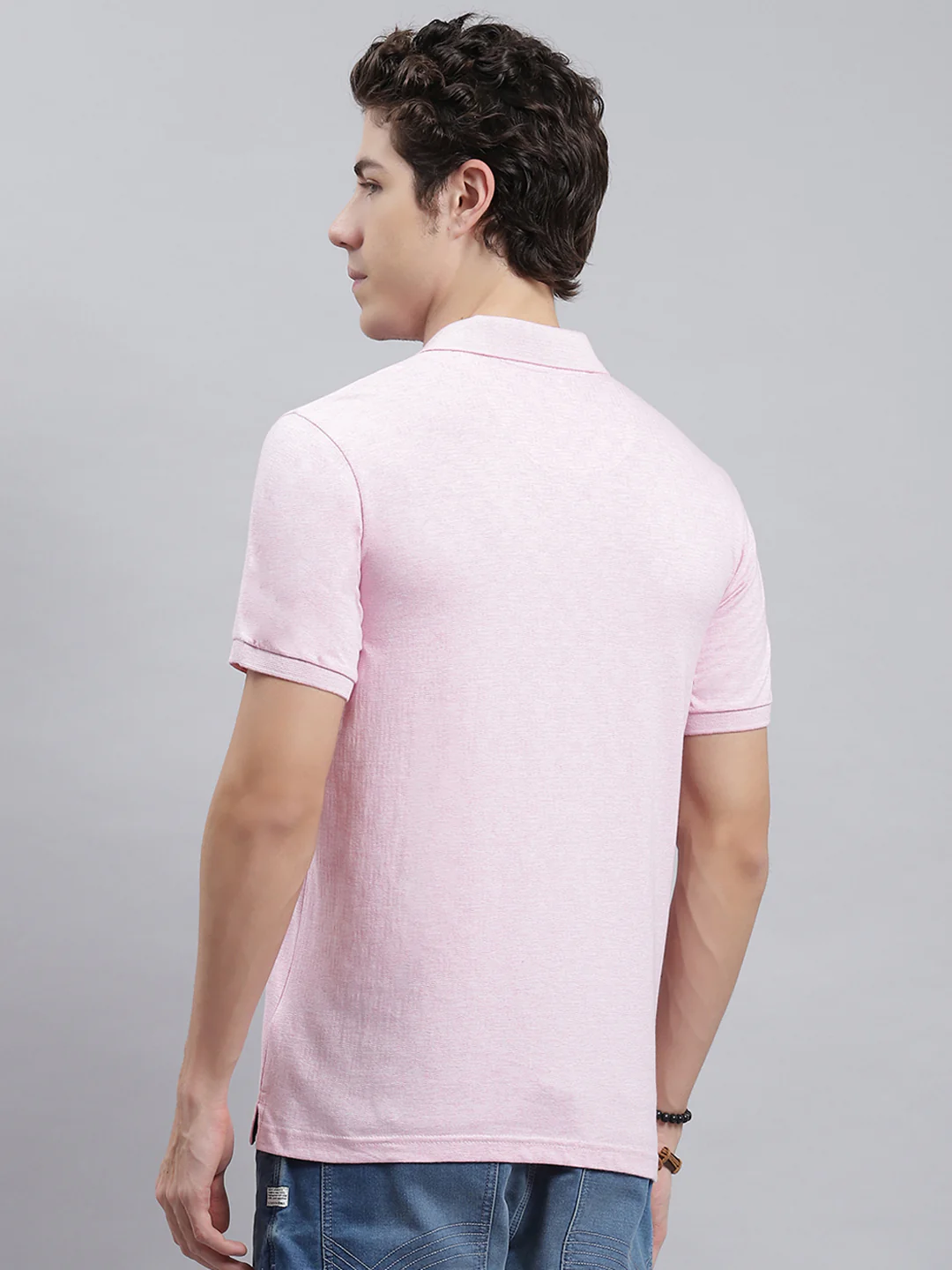 Men Pink Jaquard T-Shirt - Image 5