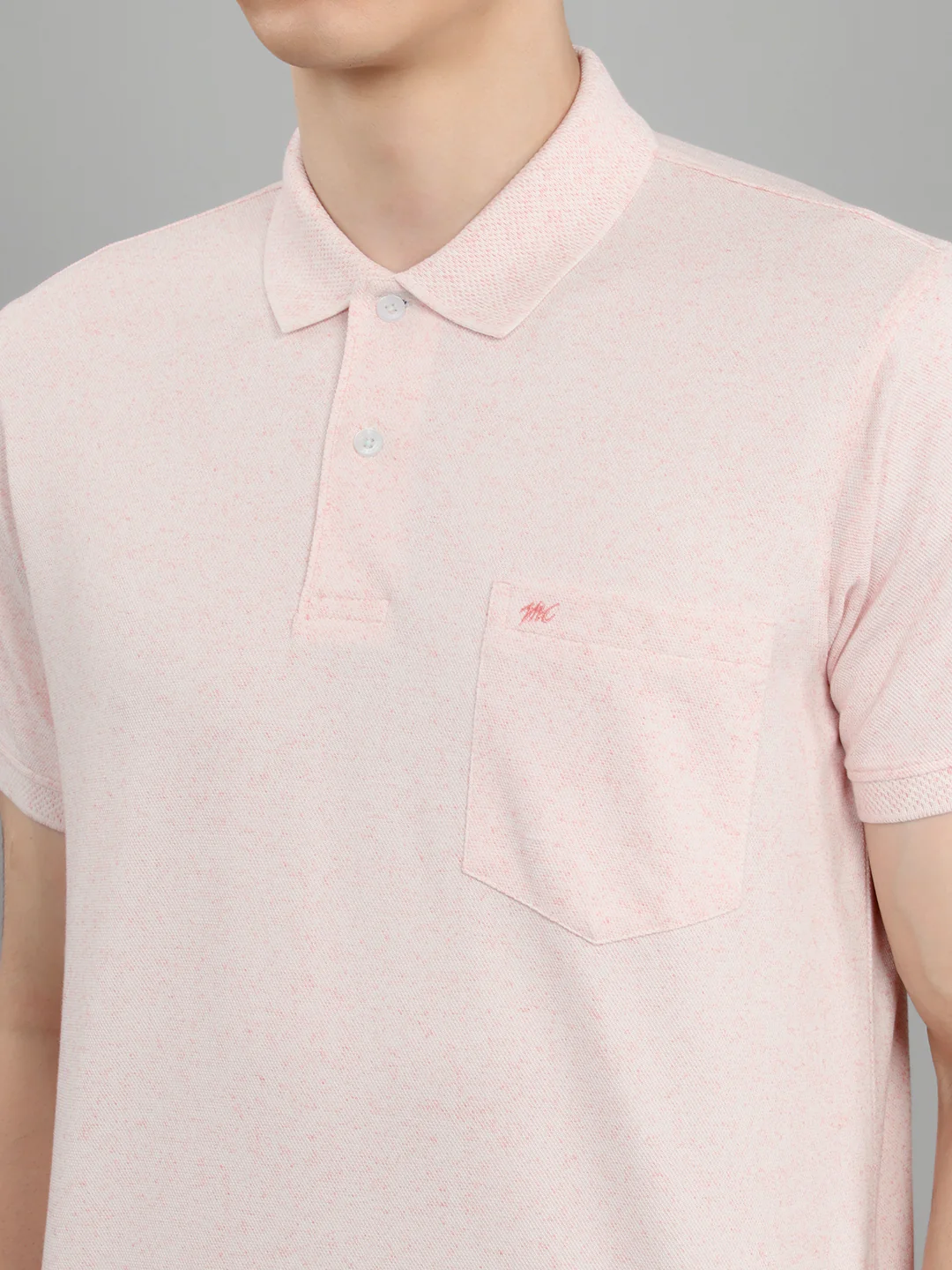 Men Pink Melange Collar Half Sleeve T-Shirt - Image 5
