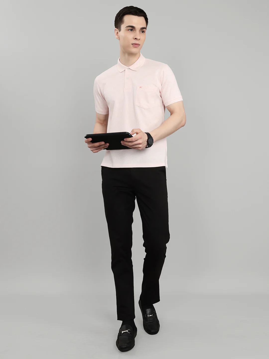 Men Pink Melange Collar Half Sleeve T-Shirt - Image 6