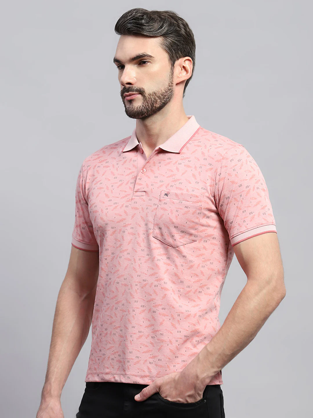 Men Pink Printed Collar Half Sleeve T-Shirt - Image 3