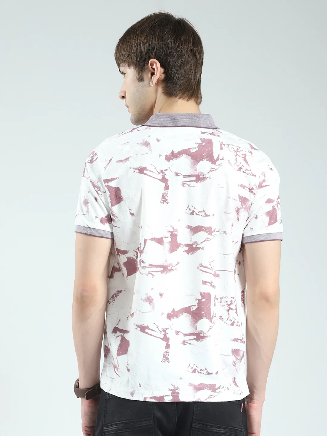 Men Pink Printed Collar Half Sleeve T-Shirt - Image 5