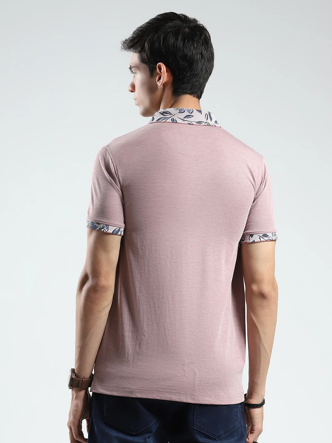 Men Pink Printed Collar Half Sleeve T-Shirt - Image 5