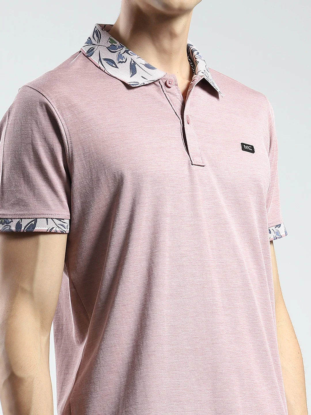 Men Pink Printed Collar Half Sleeve T-Shirt - Image 6