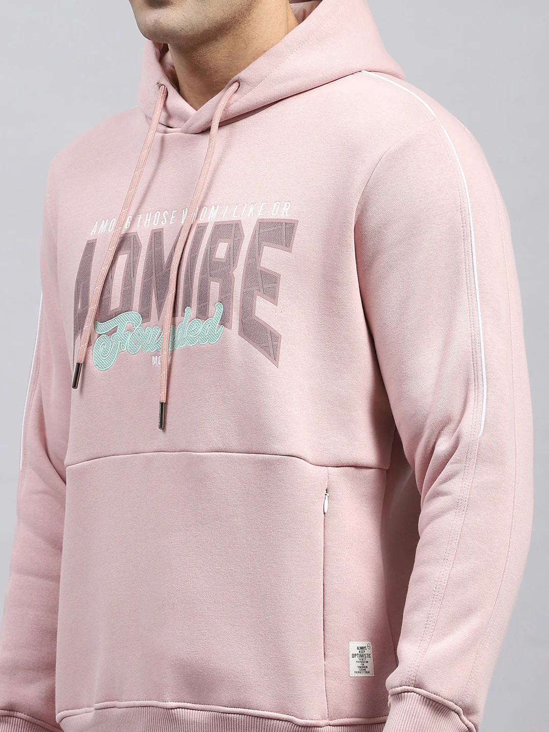 Men Pink Printed Hooded Full Sleeve Sweatshirt - Image 6
