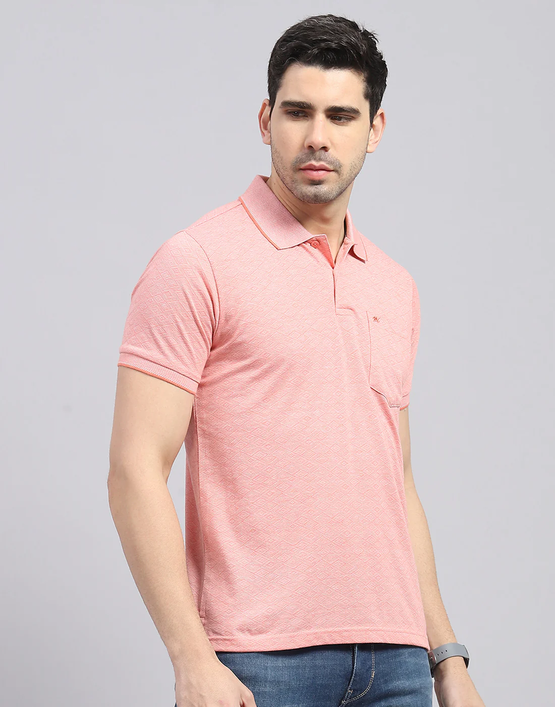 Men Pink Printed Polo Collar Half Sleeve T-Shirt - Image 4
