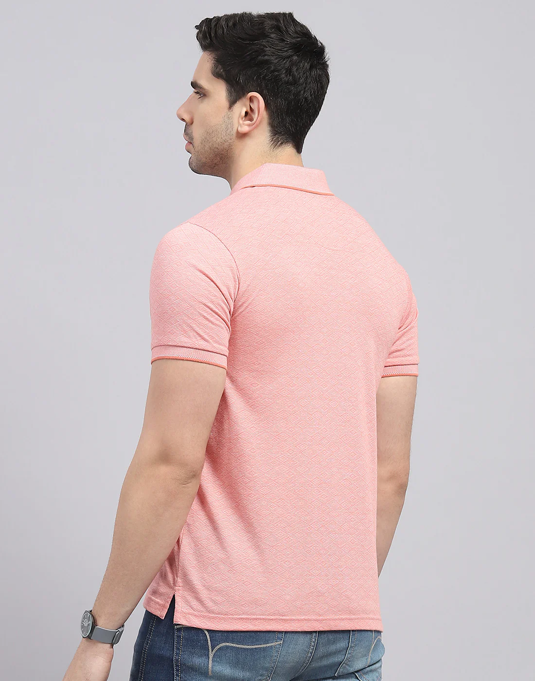 Men Pink Printed Polo Collar Half Sleeve T-Shirt - Image 5