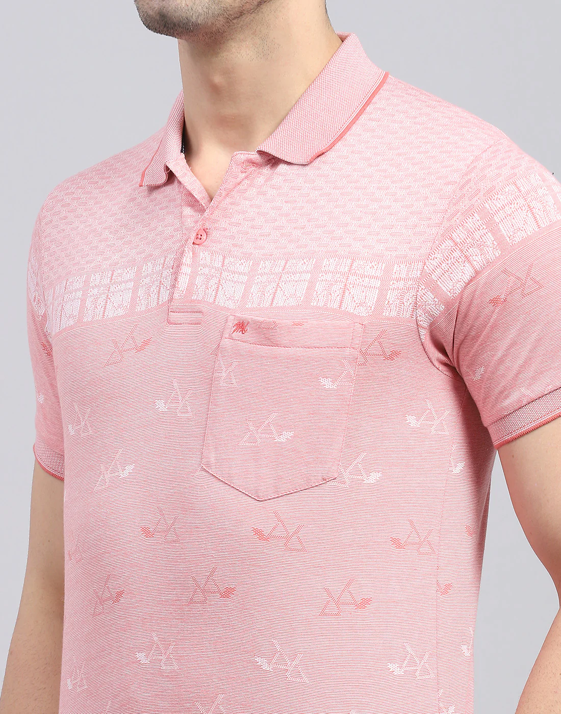 Men Pink Printed Polo Collar Half Sleeve T-Shirt - Image 6