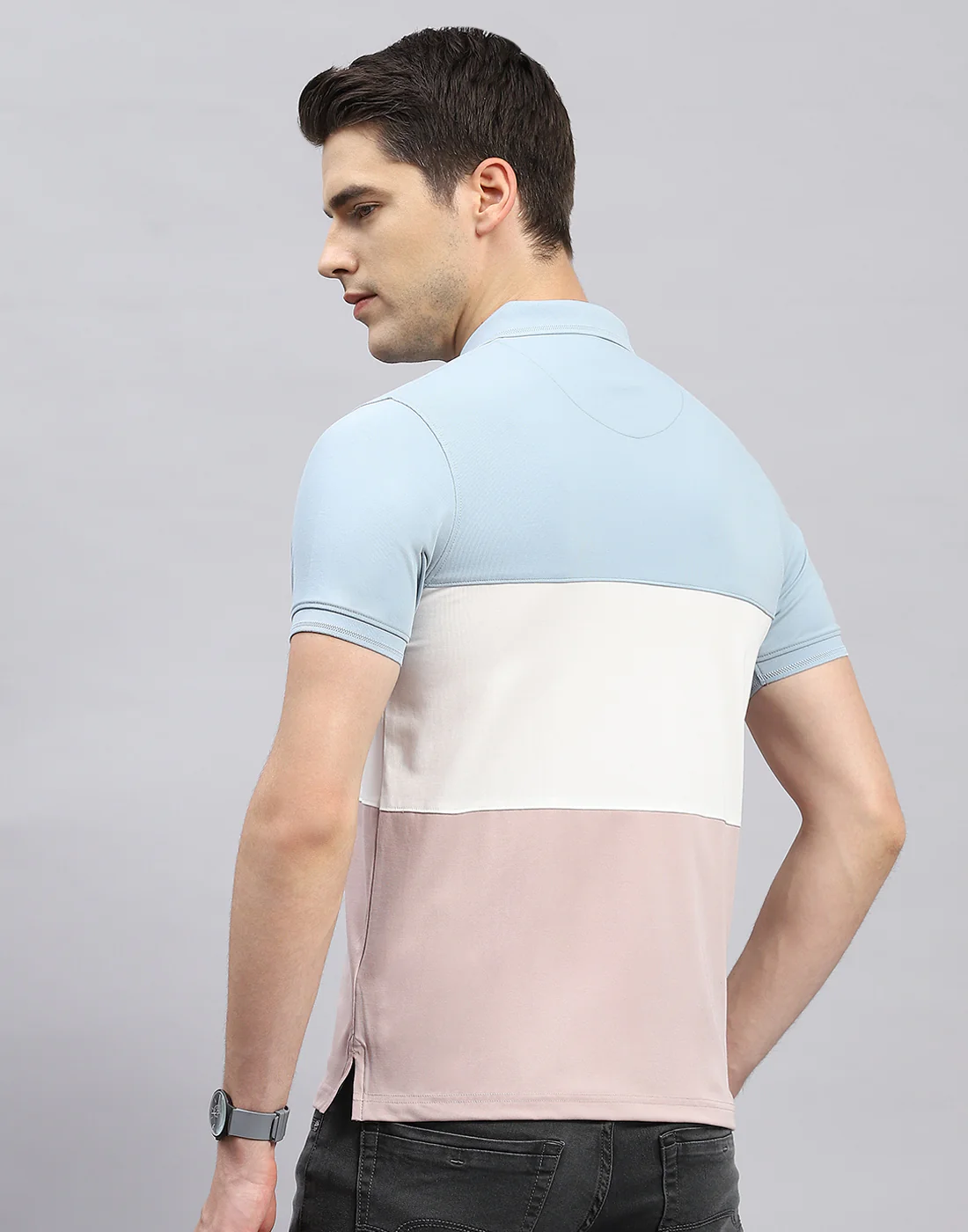 Men Pink Printed Polo Collar Half Sleeve T-Shirt - Image 6