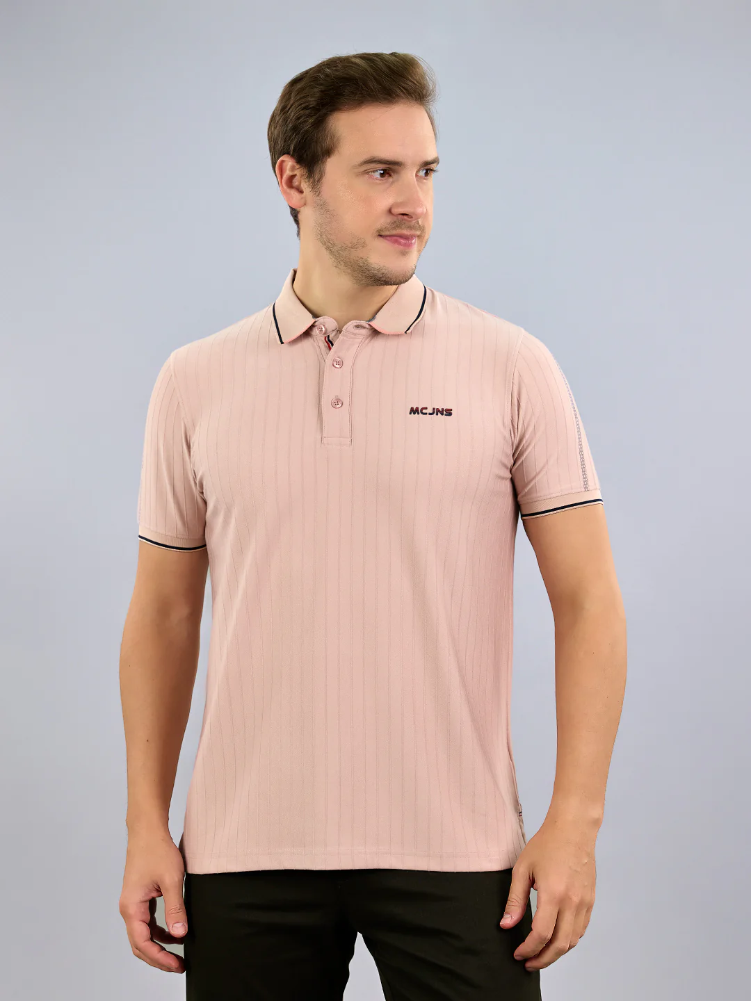 Men Pink Printed Polo Collar Half Sleeve T-Shirt - Image 2