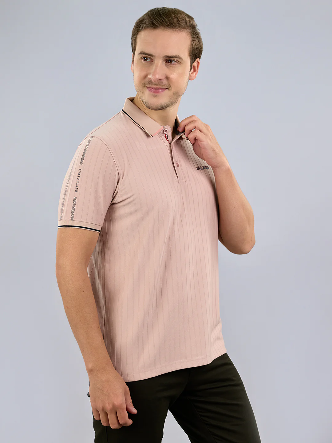 Men Pink Printed Polo Collar Half Sleeve T-Shirt - Image 4