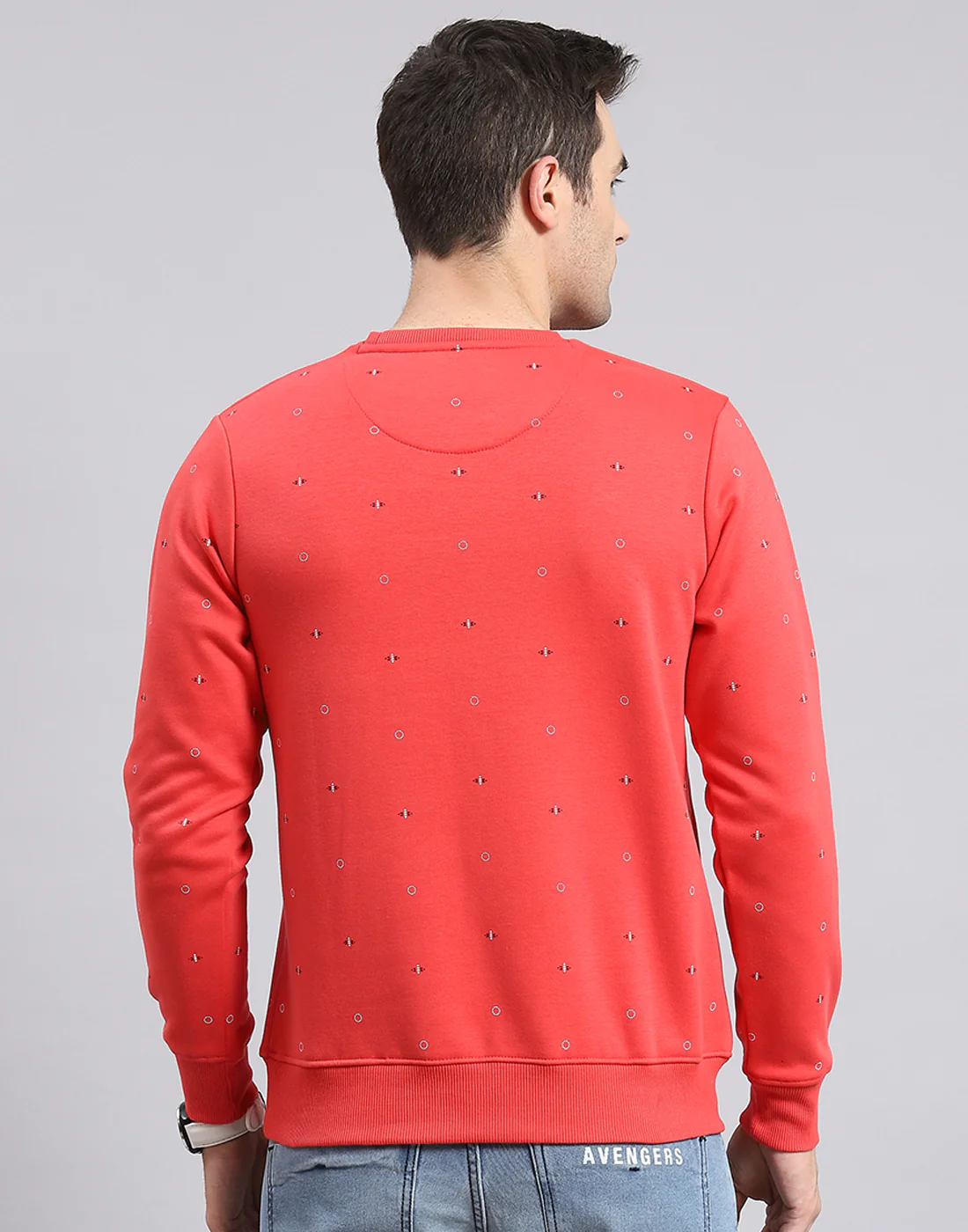 Men Pink Printed Round Neck Full Sleeve Sweatshirt - Image 6
