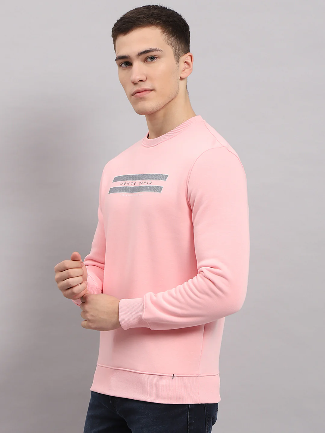 Men Pink Printed Round Neck Full Sleeve Sweatshirt - Image 3